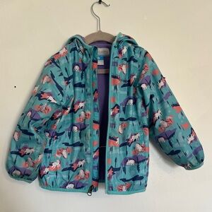 Columbia Kids Jacket with Unicorn Print - Teal and Pink